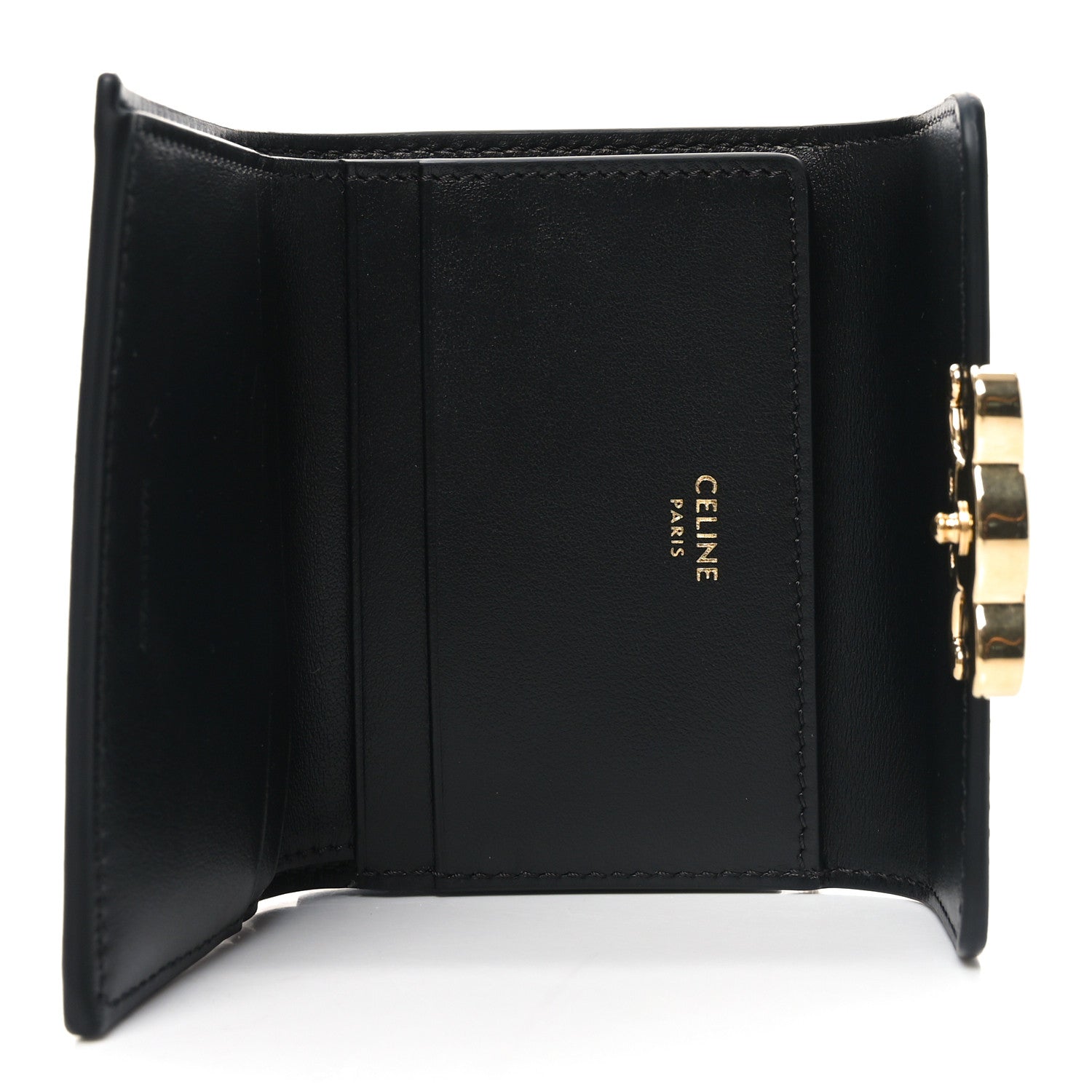 Celine Calfskin Compact Triomphe Wallet With Coin Purse Black 5 of 7