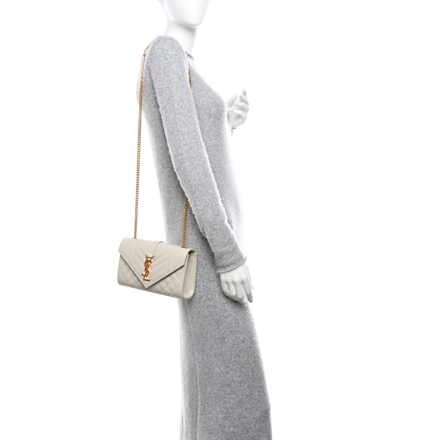 Saint Laurent Grain De Poudre Textured Mixed Matelasse Triquilt Small Monogram Satchel Crema Soft 2 of 10
