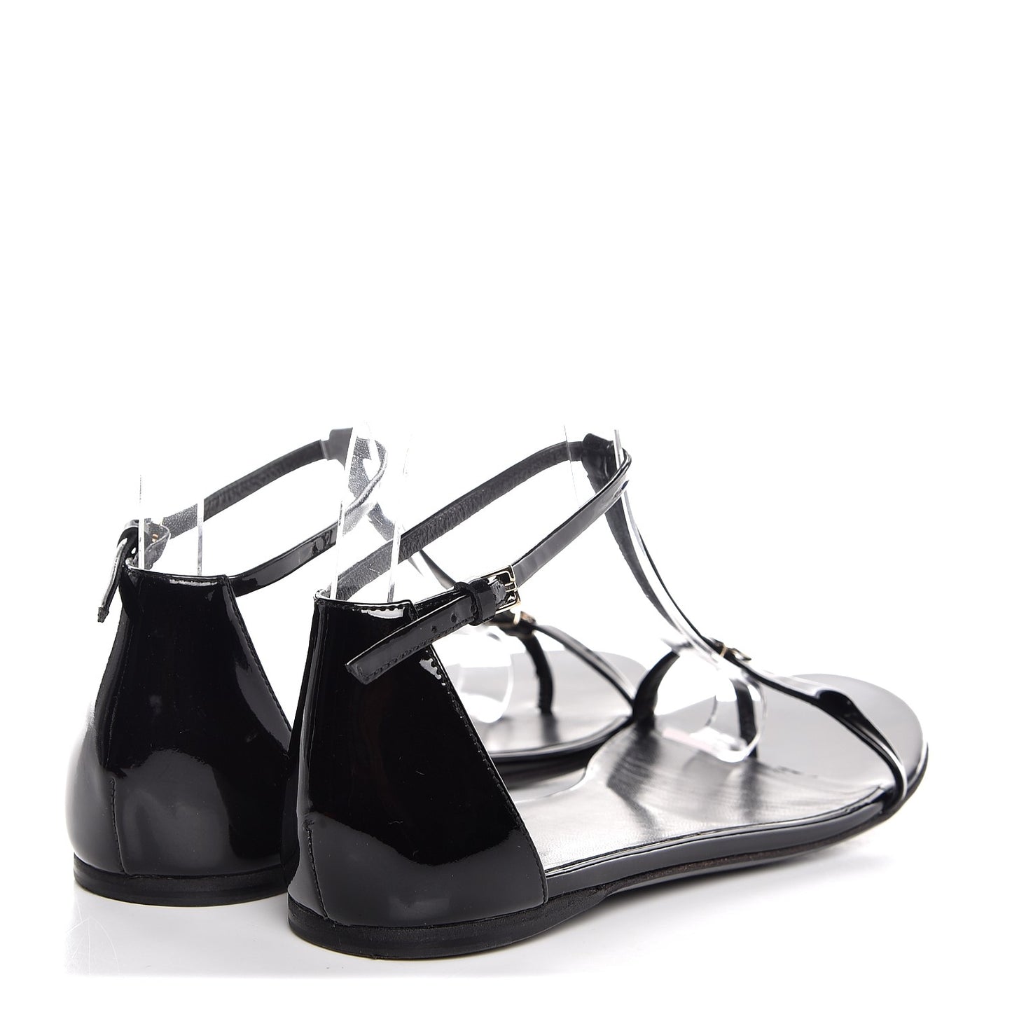 Patent GG T Strap Sandals 35 Black