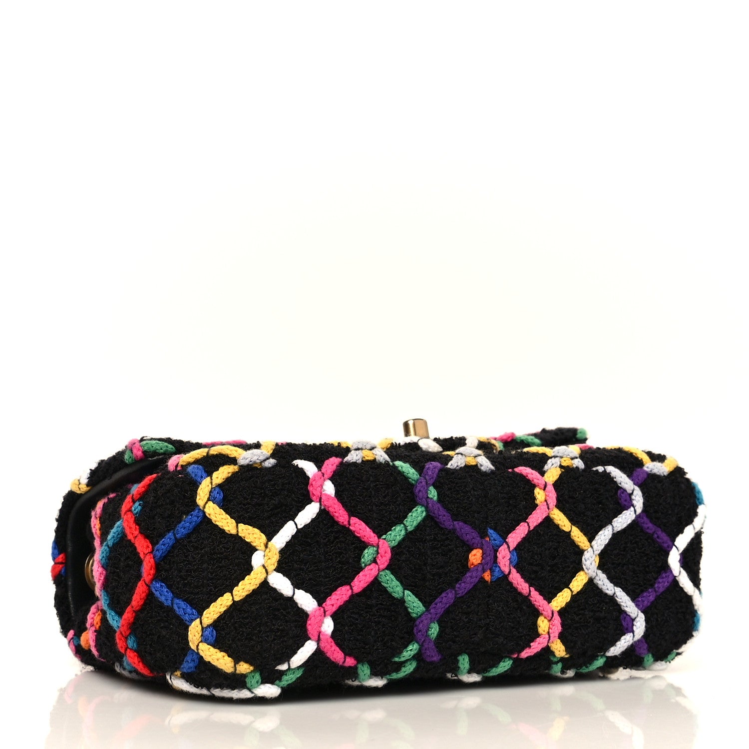 Chanel Tweed Diamond Threaded Mini Rectangular Pearl Crush Flap Black Multicolor 3 of 9