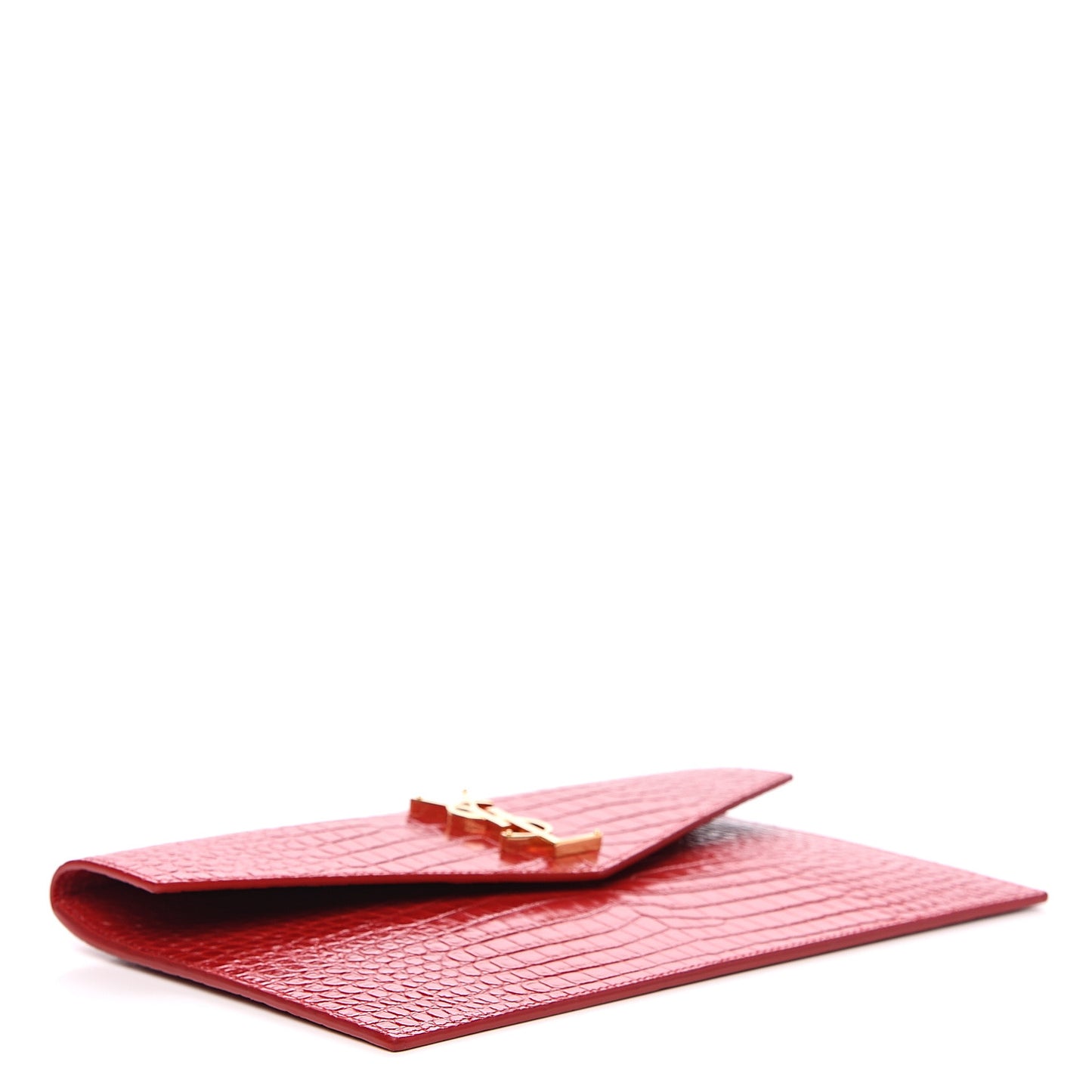 Calfskin Crocodile Embossed Uptown Monogram Clutch Rouge Eros