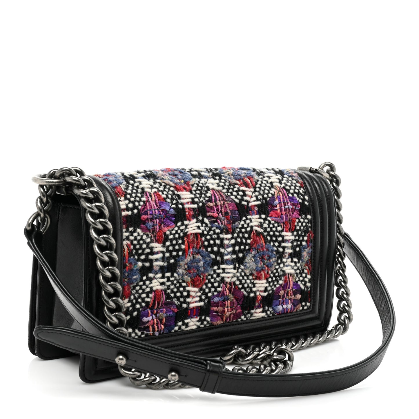 Tweed Lambskin Medium Boy Flap Black