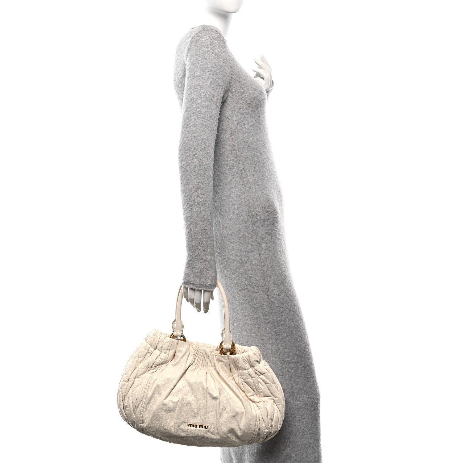 Miu Miu Vitello Lux Gathered Shoulder Bag Talco 2 of 9