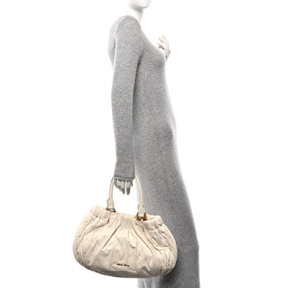 Miu Miu Vitello Lux Gathered Shoulder Bag Talco 2 of 9