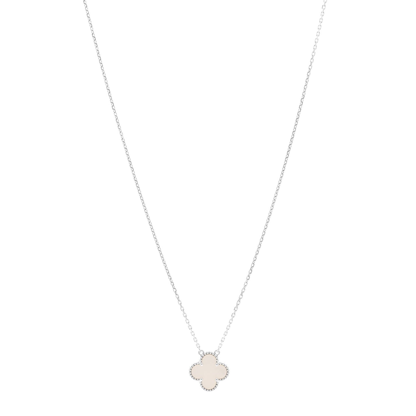 18K White Gold Mother of Pearl Vintage Alhambra Pendant Necklace