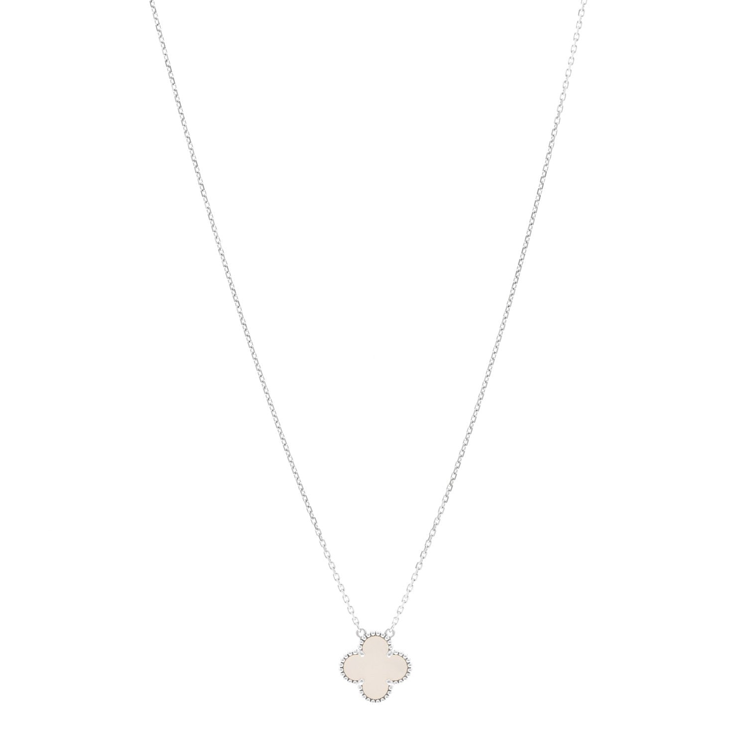 Van Cleef & Arpels 18K White Gold Mother of Pearl Vintage Alhambra Pendant Necklace 1 of 5