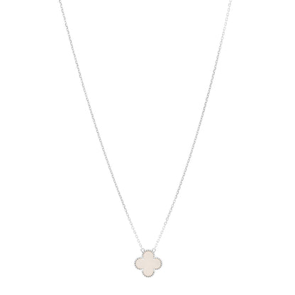 Van Cleef & Arpels 18K White Gold Mother of Pearl Vintage Alhambra Pendant Necklace 1 of 5