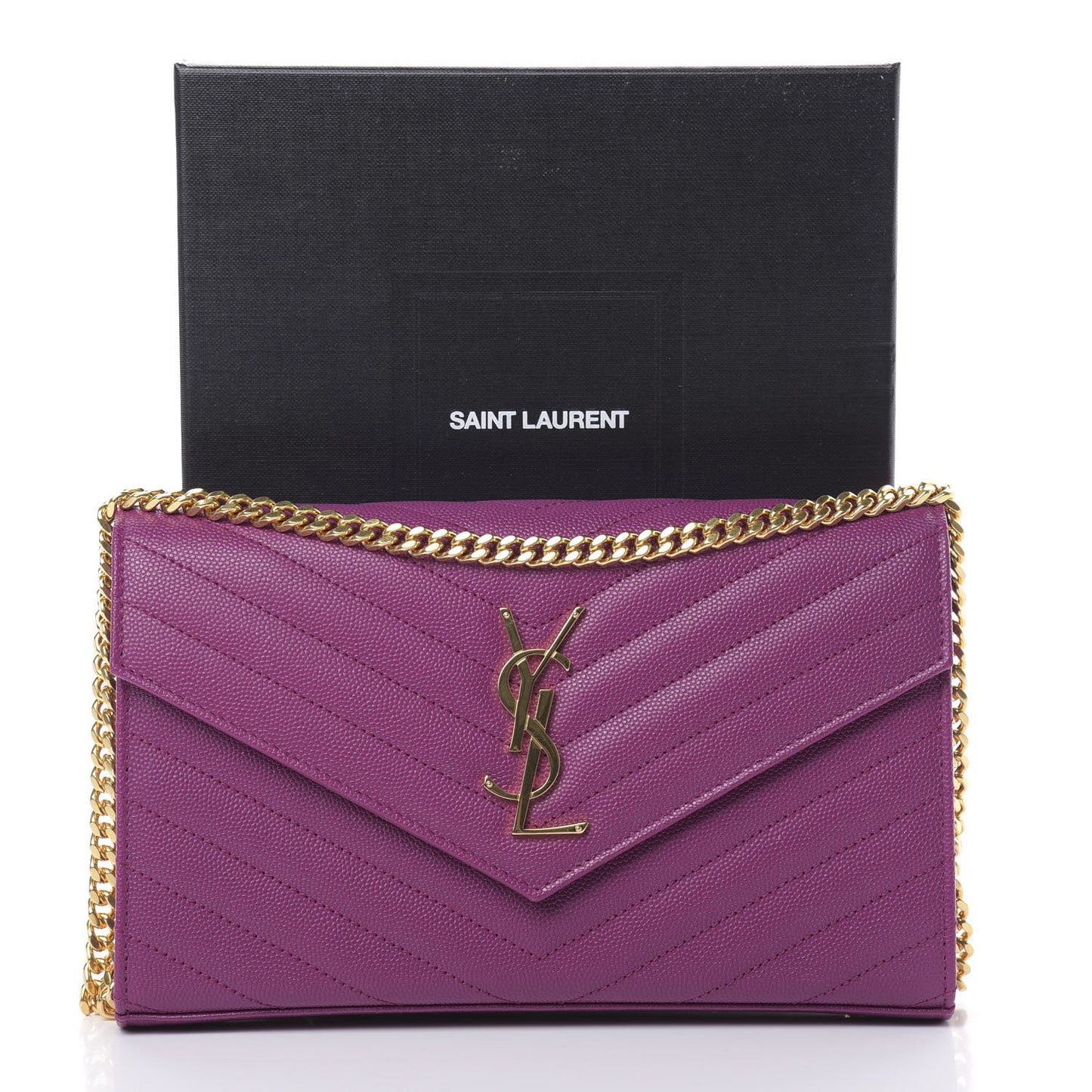 Grain De Poudre Matelasse Chevron Monogram Chain Wallet Dark Grape