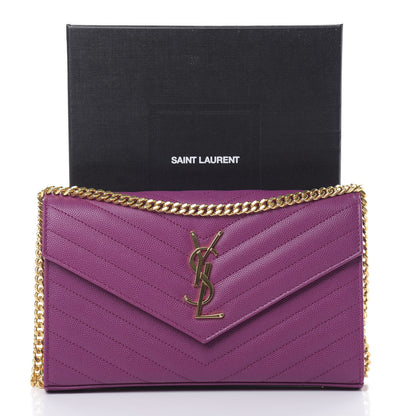 Saint Laurent Grain De Poudre Matelasse Chevron Monogram Chain Wallet Dark Grape 11 of 11