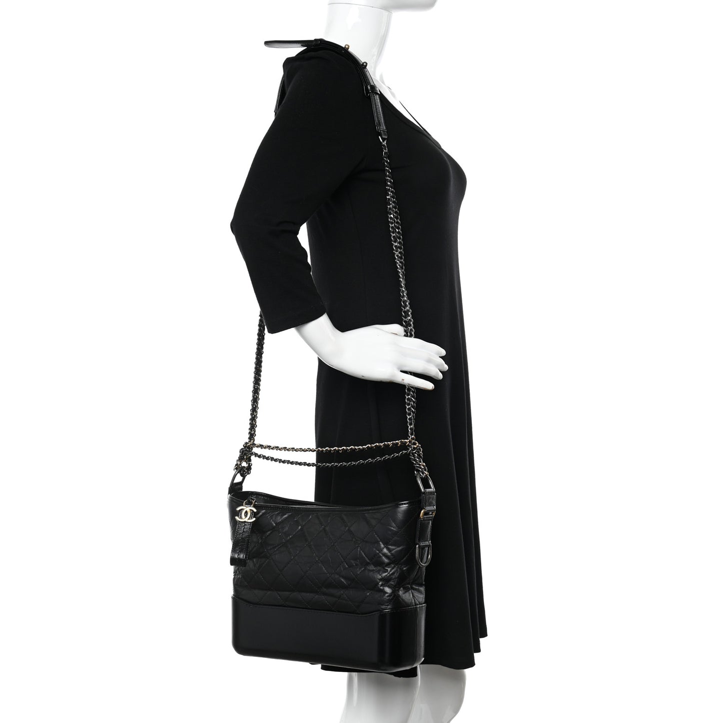Aged Calfskin Quilted Medium Gabrielle Hobo Black