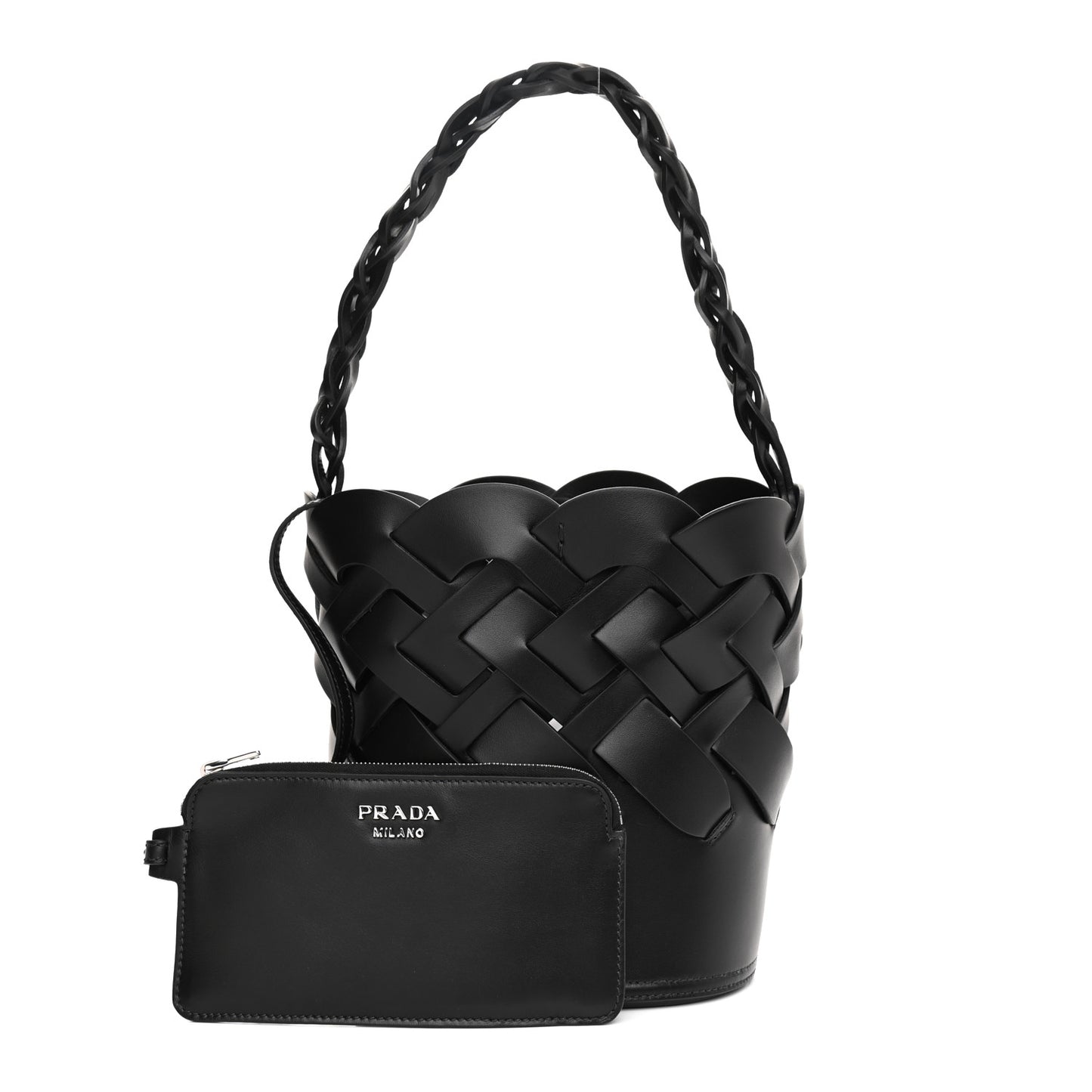 Vitello Intreccio Bucket Bag Black