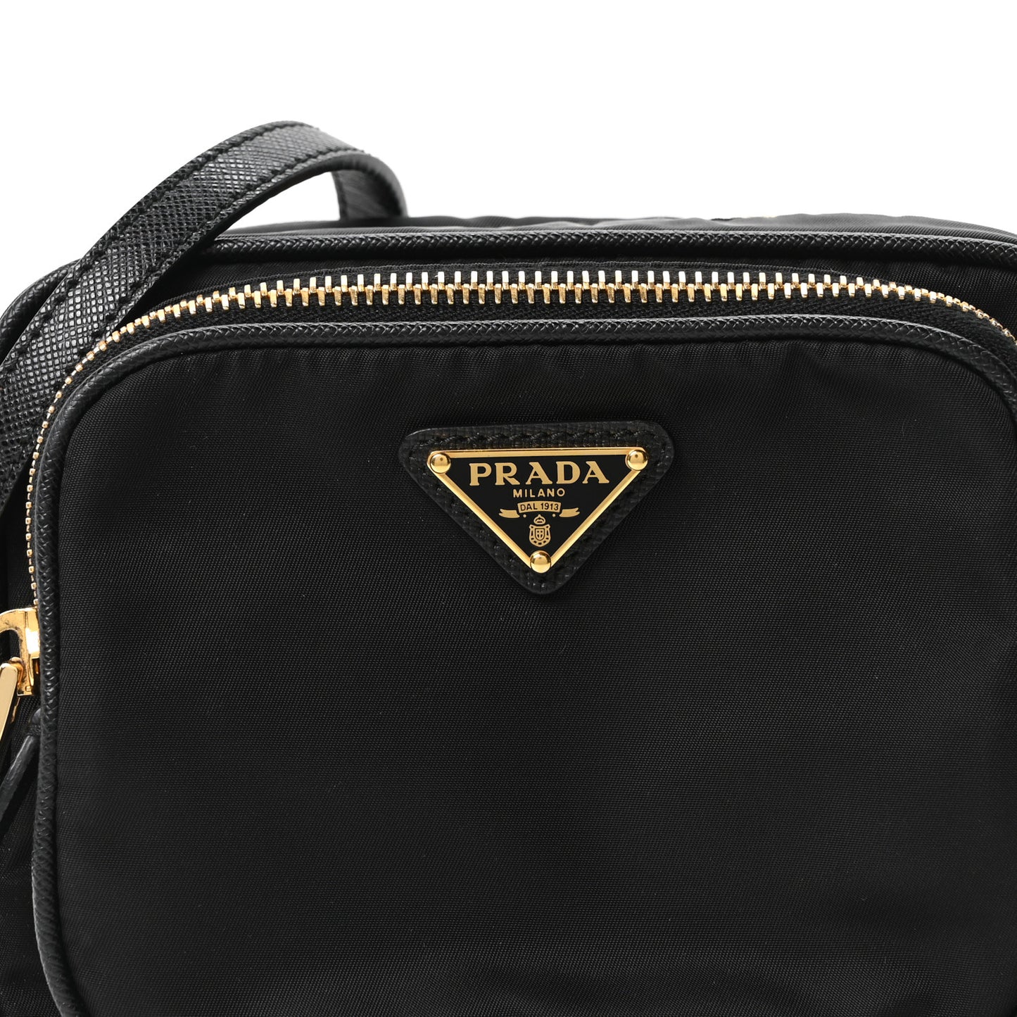 Nylon Vela Saffiano Double Zip Crossbody Black