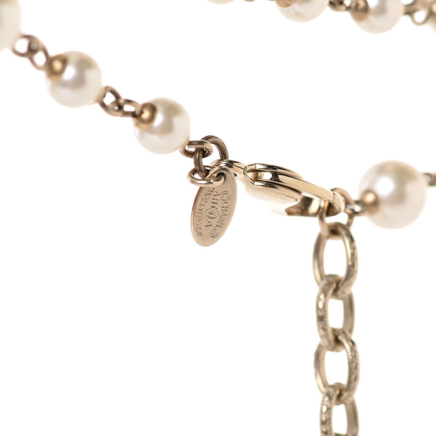 Pearl Bead Crystal CC Long Necklace Gold