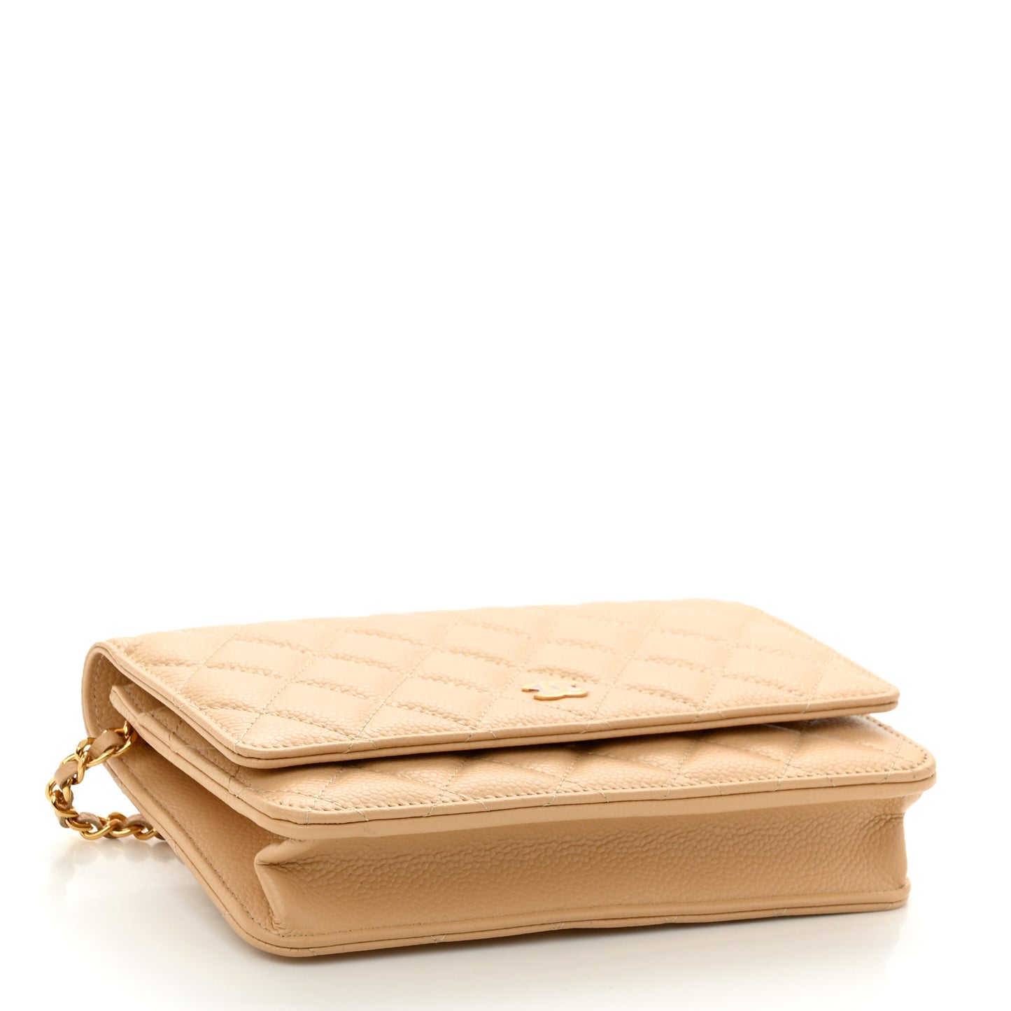 Caviar Quilted Wallet On Chain WOC Beige