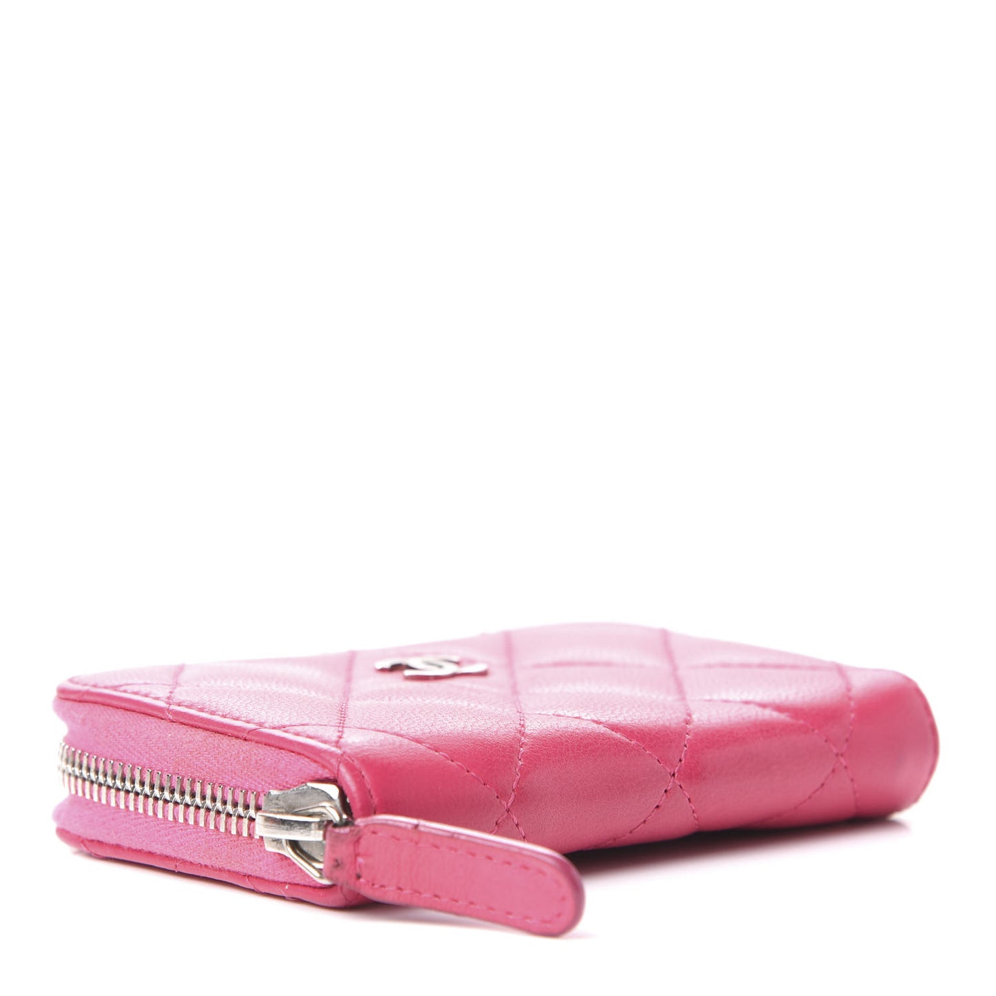 Lambskin Quilted Zip Around Coin Purse Pink