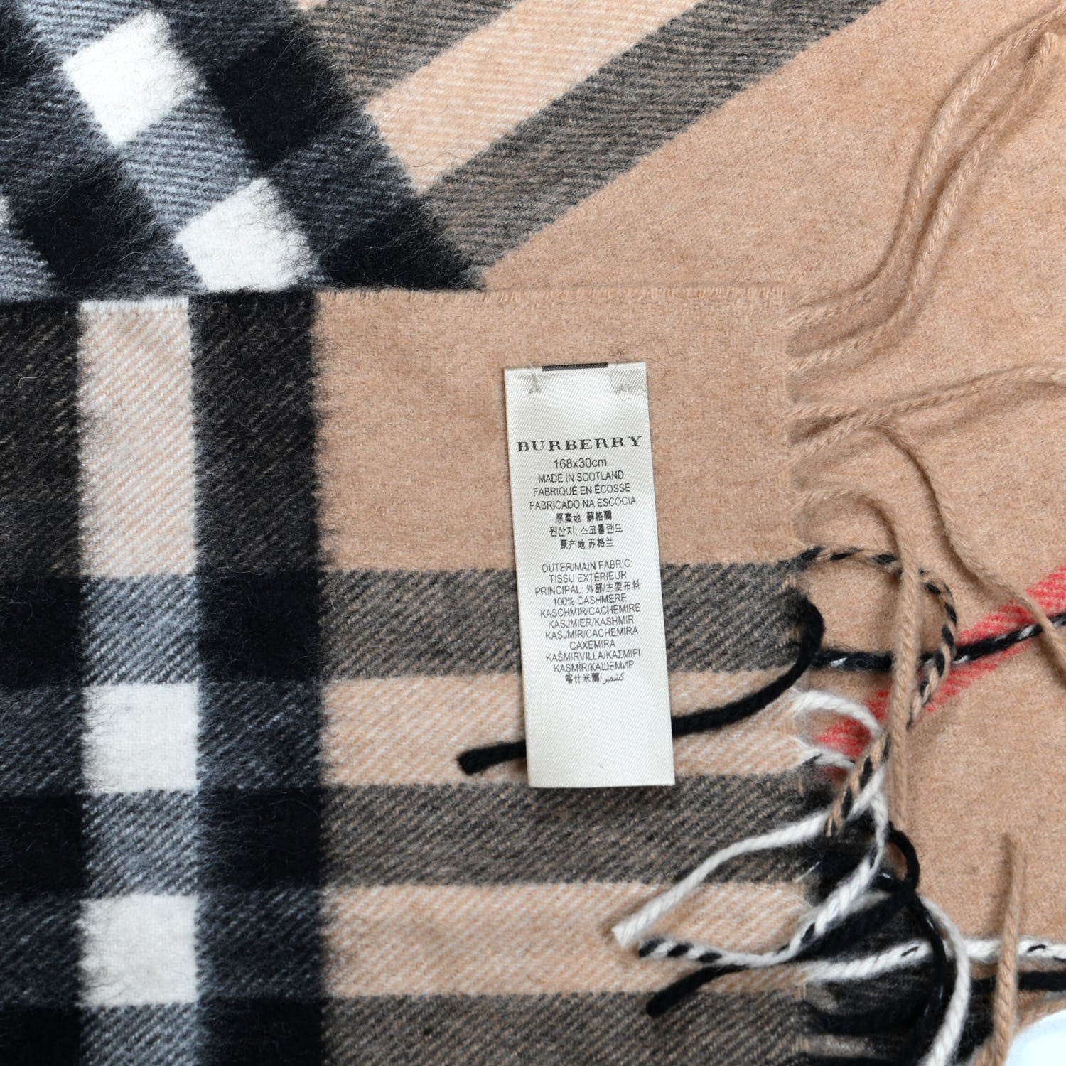 Burberry Cashmere Giant Check Fringe Scarf Camel 4 of 4