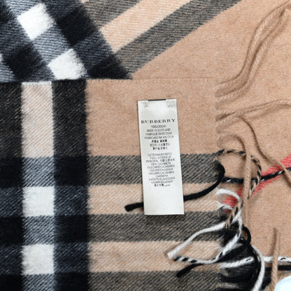 Burberry Cashmere Giant Check Fringe Scarf Camel 4 of 4