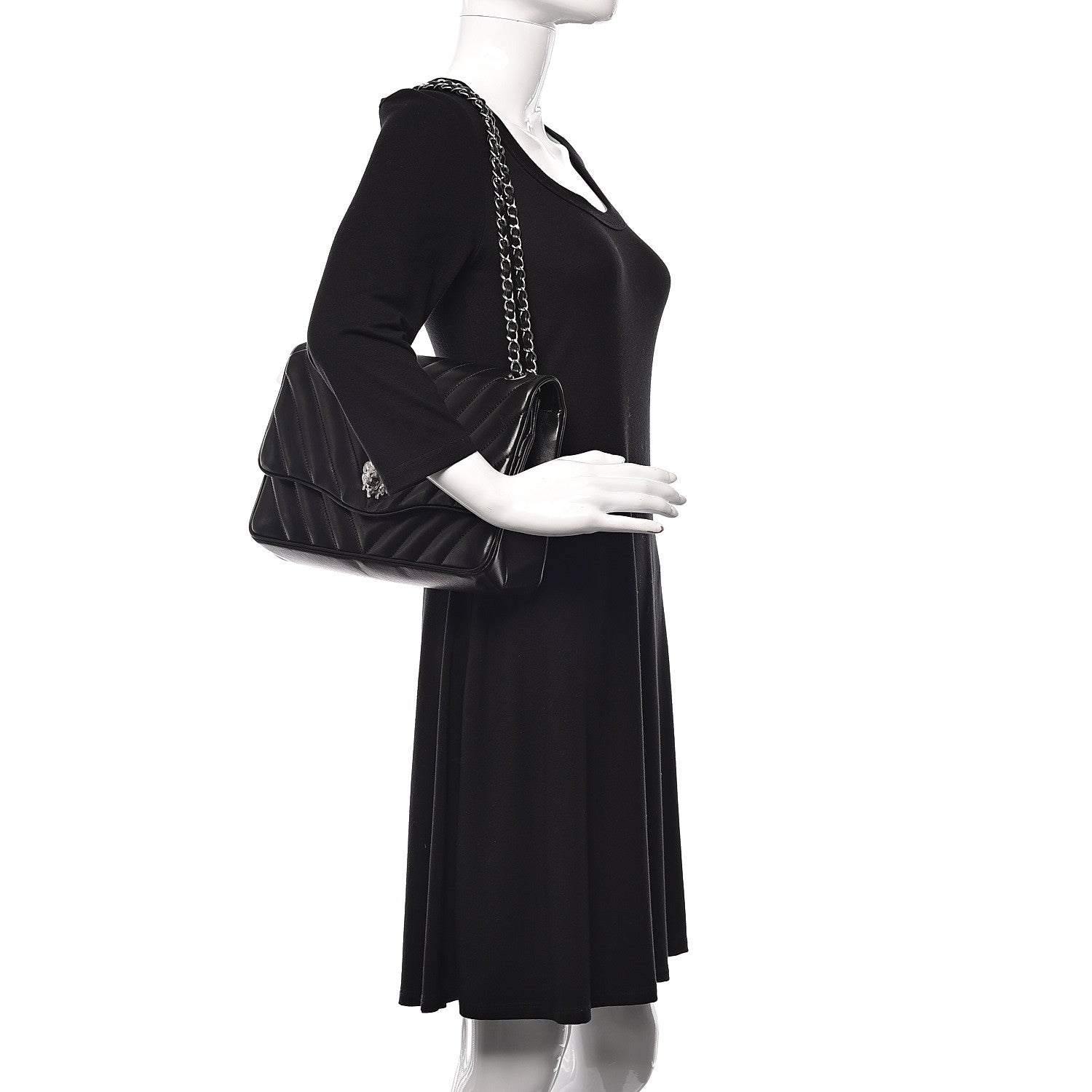 Chanel Lambskin Chevron Jumbo Leo Lion Flap Black 2 of 19