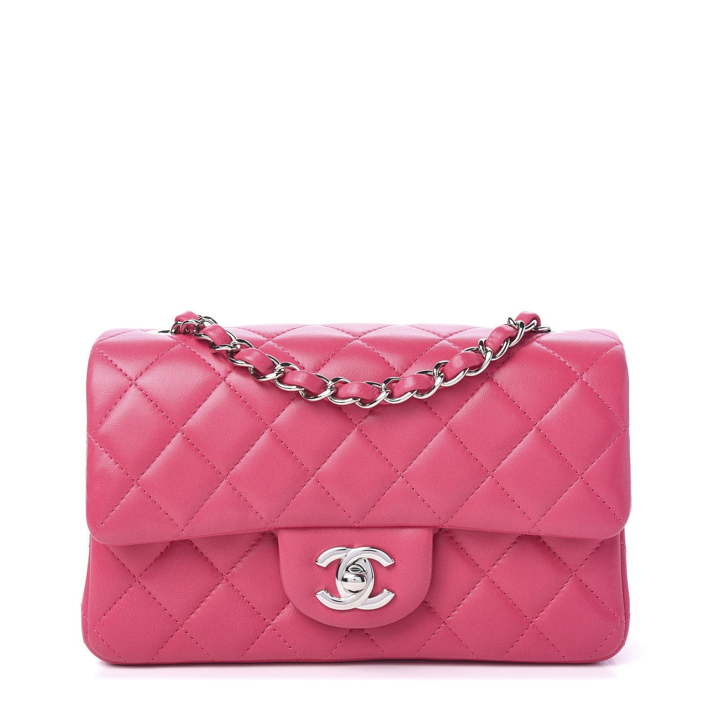 Lambskin Quilted Mini Rectangular Flap Dark Pink