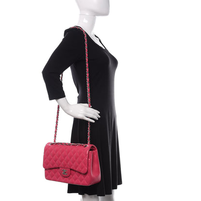 Chanel Lambskin Quilted Jumbo Double Flap Dark Pink 2 of 15
