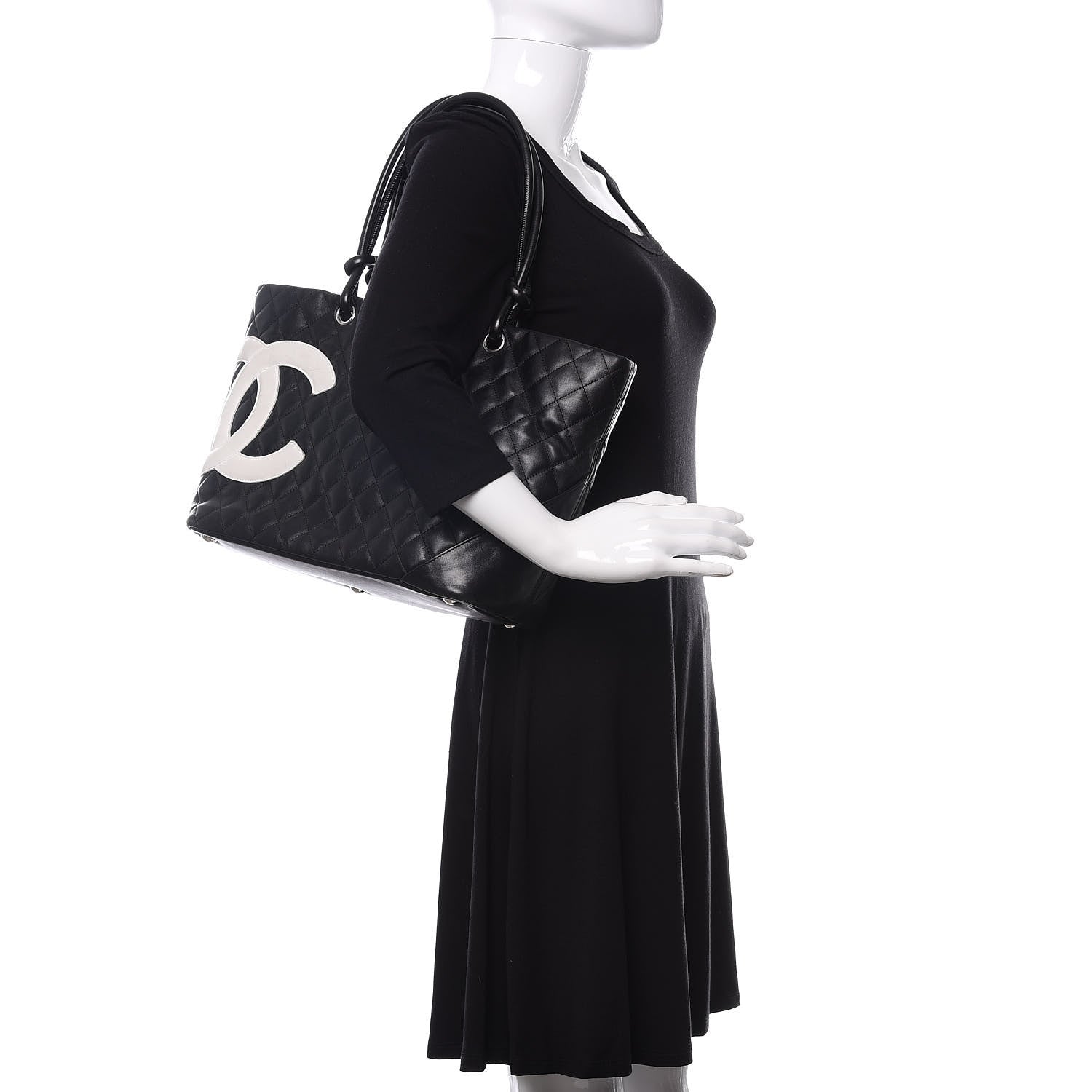 Chanel Calfskin Quilted Large Cambon Tote Black White 2 of 17