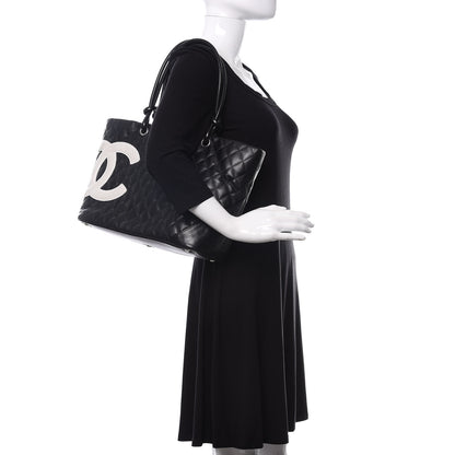 Chanel Calfskin Quilted Large Cambon Tote Black White 2 of 17