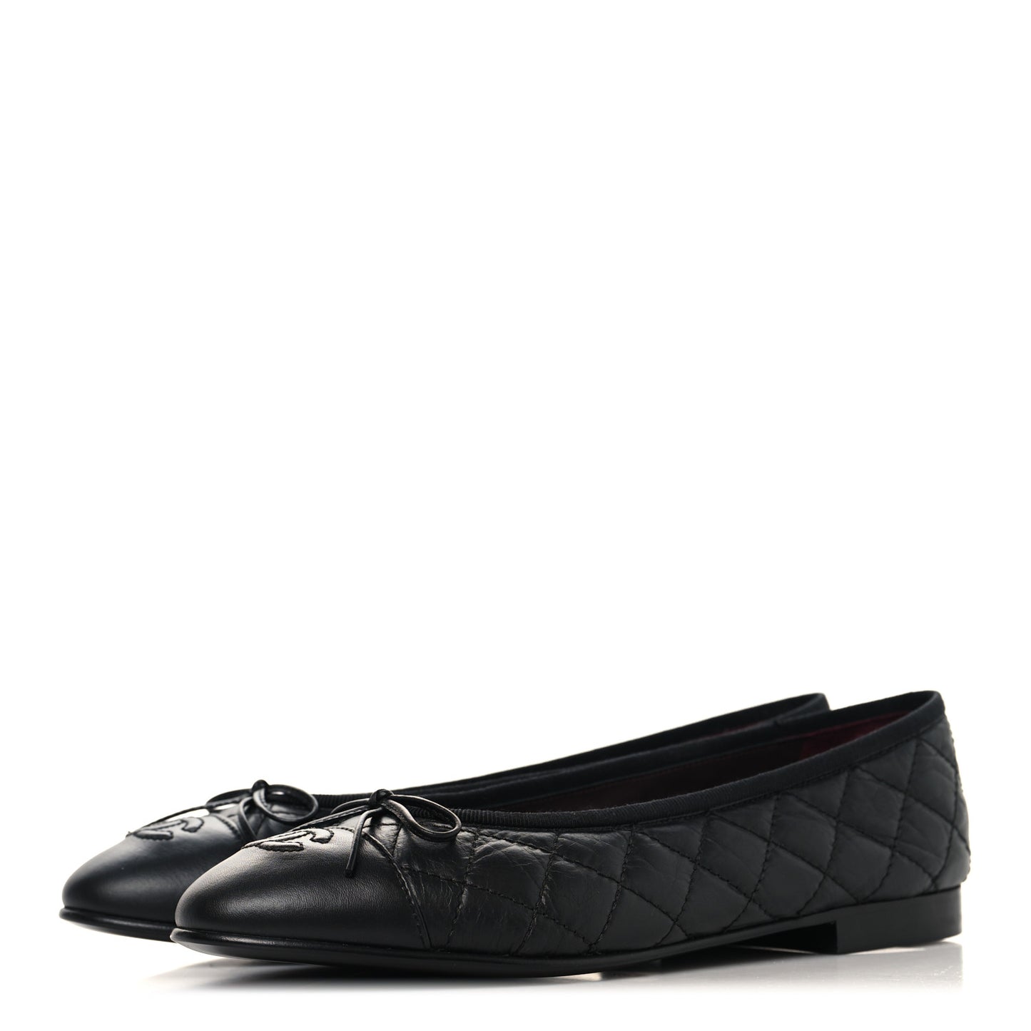 Aged Calfskin Quilted CC Cap Toe Ballerina Flats 38.5 Black