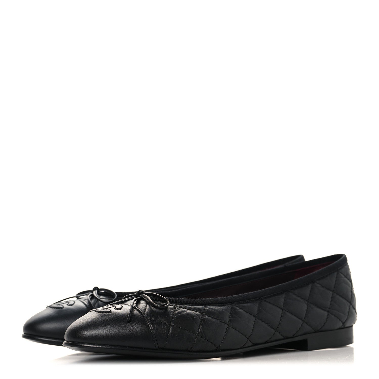 Chanel Aged Calfskin Quilted CC Cap Toe Ballerina Flats 38.5 Black 4 of 10