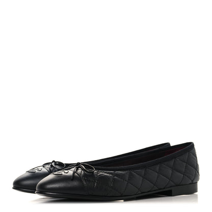 Chanel Aged Calfskin Quilted CC Cap Toe Ballerina Flats 38.5 Black 4 of 10