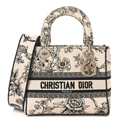 Christian Dior Canvas Embroidered Jardin Botanique Medium Lady D-Lite Light Pink Black 1 of 10