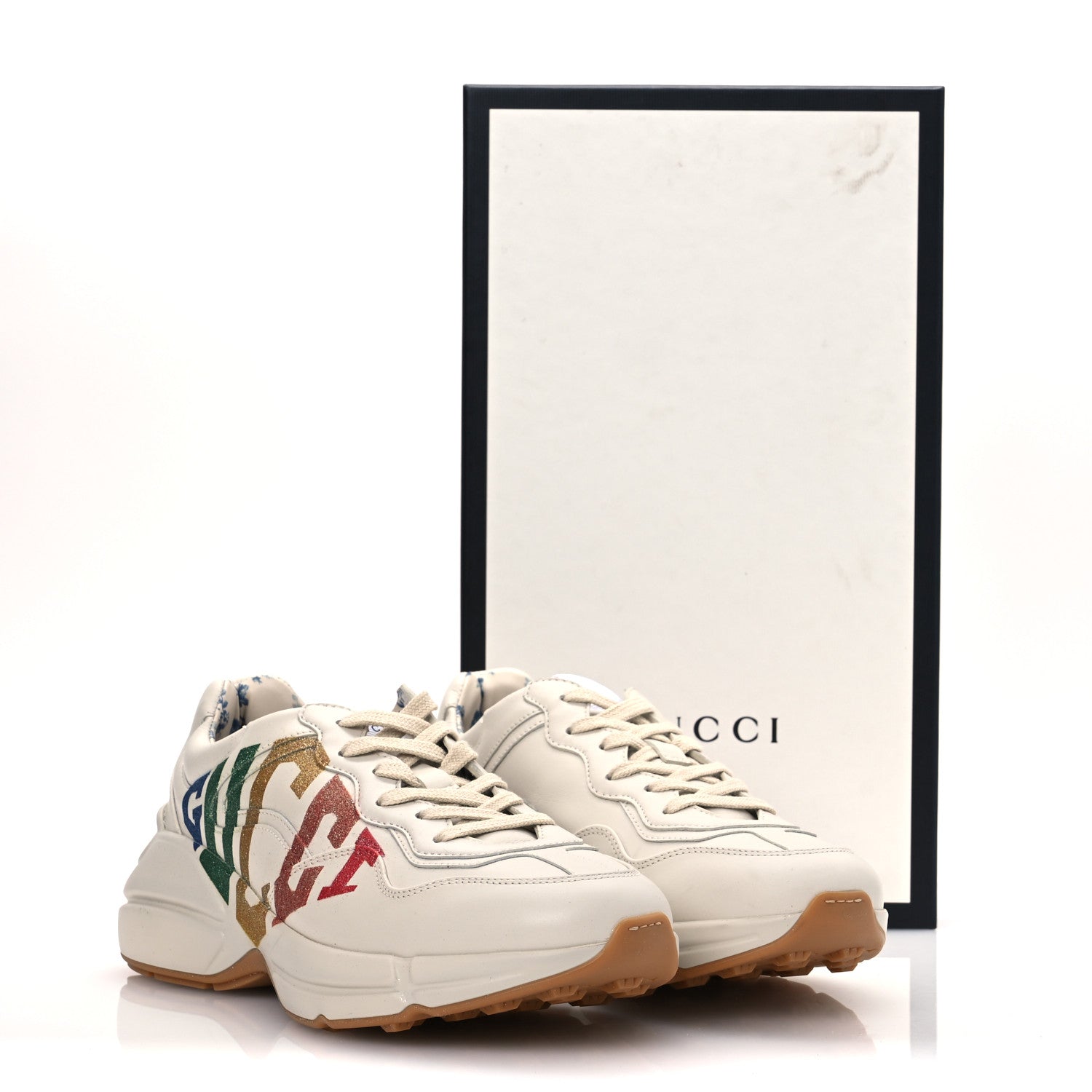 Gucci Apollo Calfskin Glitter Game Logo Womens Rhyton Sneakers 39 Mystic White 14 of 14
