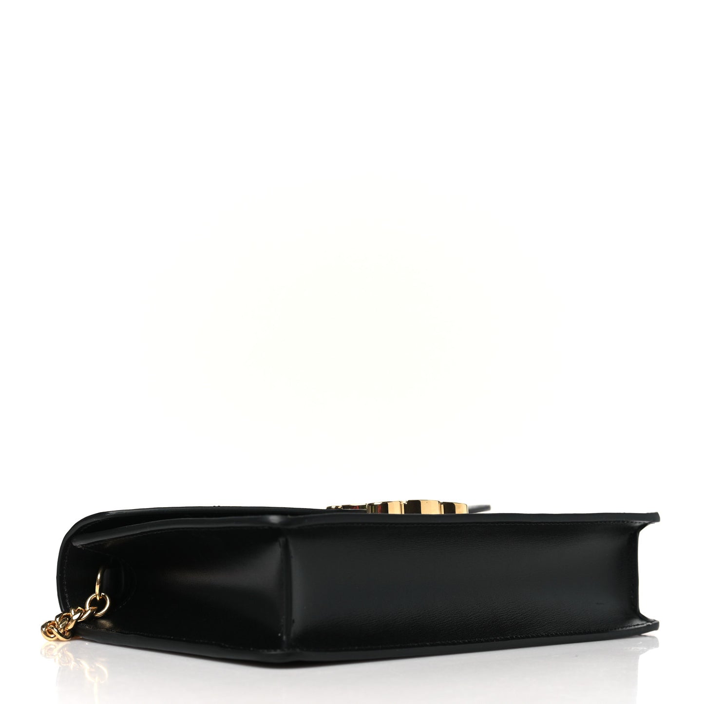 Shiny Calfskin Triomphe Margo Wallet on Chain Black