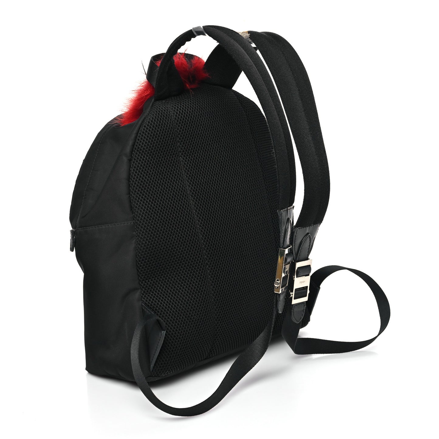 Nylon Vitello Dolce Elaphe Fox Fur Monster Eyes Backpack Black Natural Bordeaux Multicolor