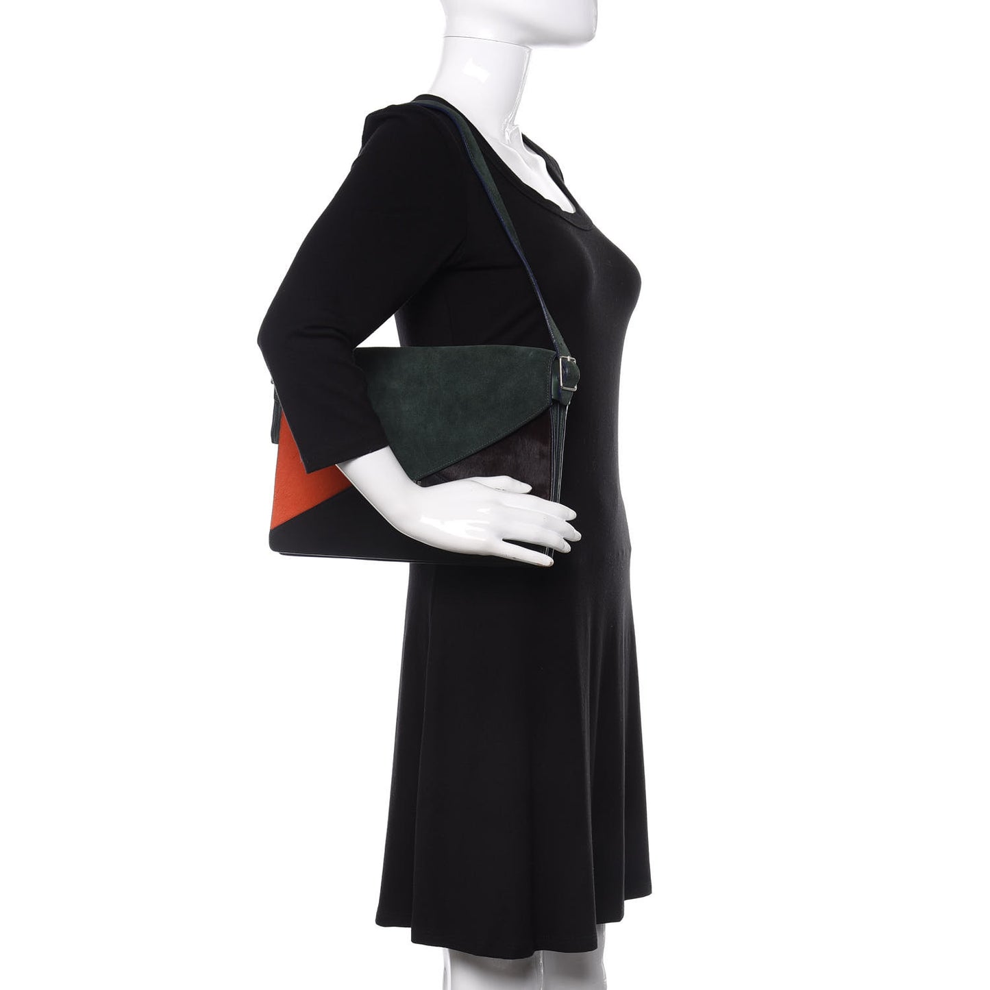 Suede Calfskin Pony Hair Medium Tri-Color Diamond Shoulder Bag Green