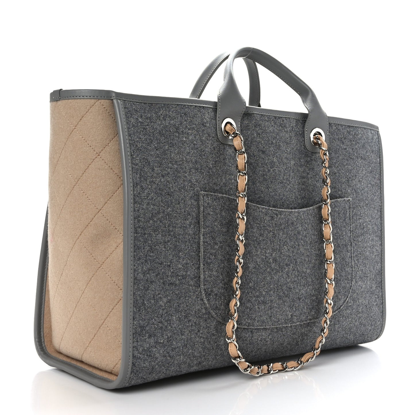 Wool Felt Large Deauville Tote Grey Beige
