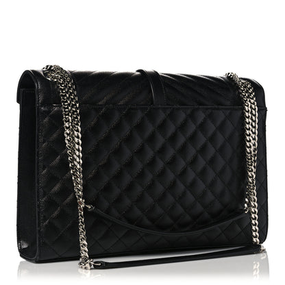 Saint Laurent Grain De Poudre Textured Mixed Matelasse Large Triquilt Monogram Satchel Black 2 of 18