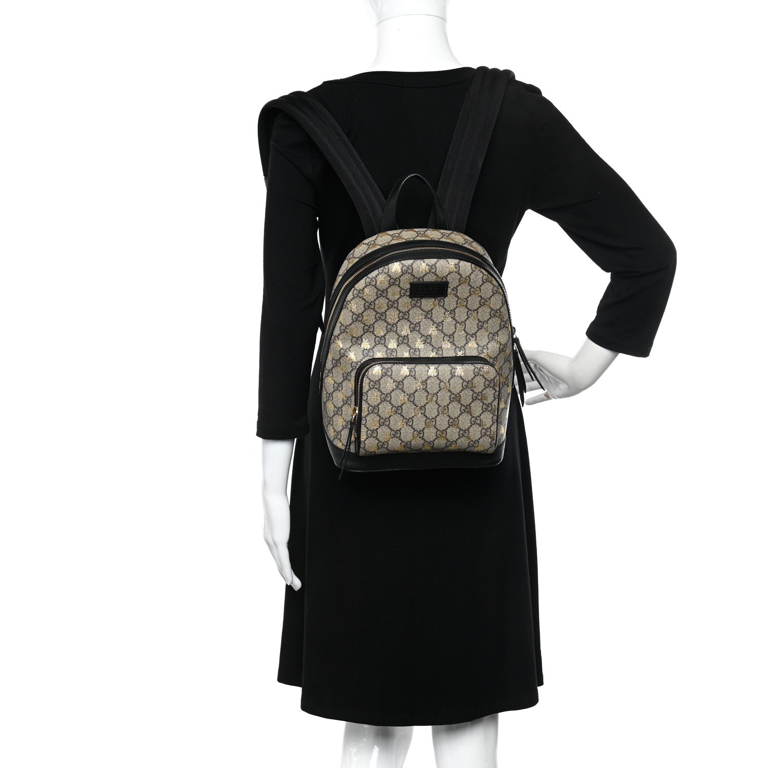 Gucci GG Supreme Monogram Bees Print Small Day Backpack Beige Oro Black 2 of 10