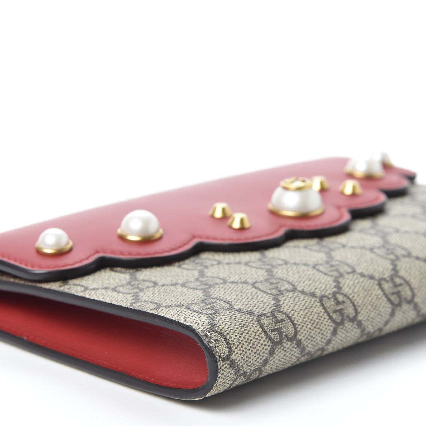 GG Supreme Monogram Mini Peony Pearly Clutch Red