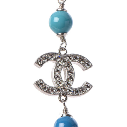 Chanel Resin Tweed Crystal Beaded Medallion Necklace Turquoise Silver 6 of 7