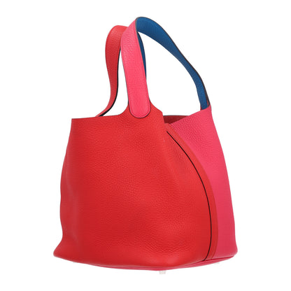 Hermes Taurillon Clemence Casaque Picotin Lock 22 MM Rouge De Coeur Rose Extreme Bleu Zanzibar 3 of 10