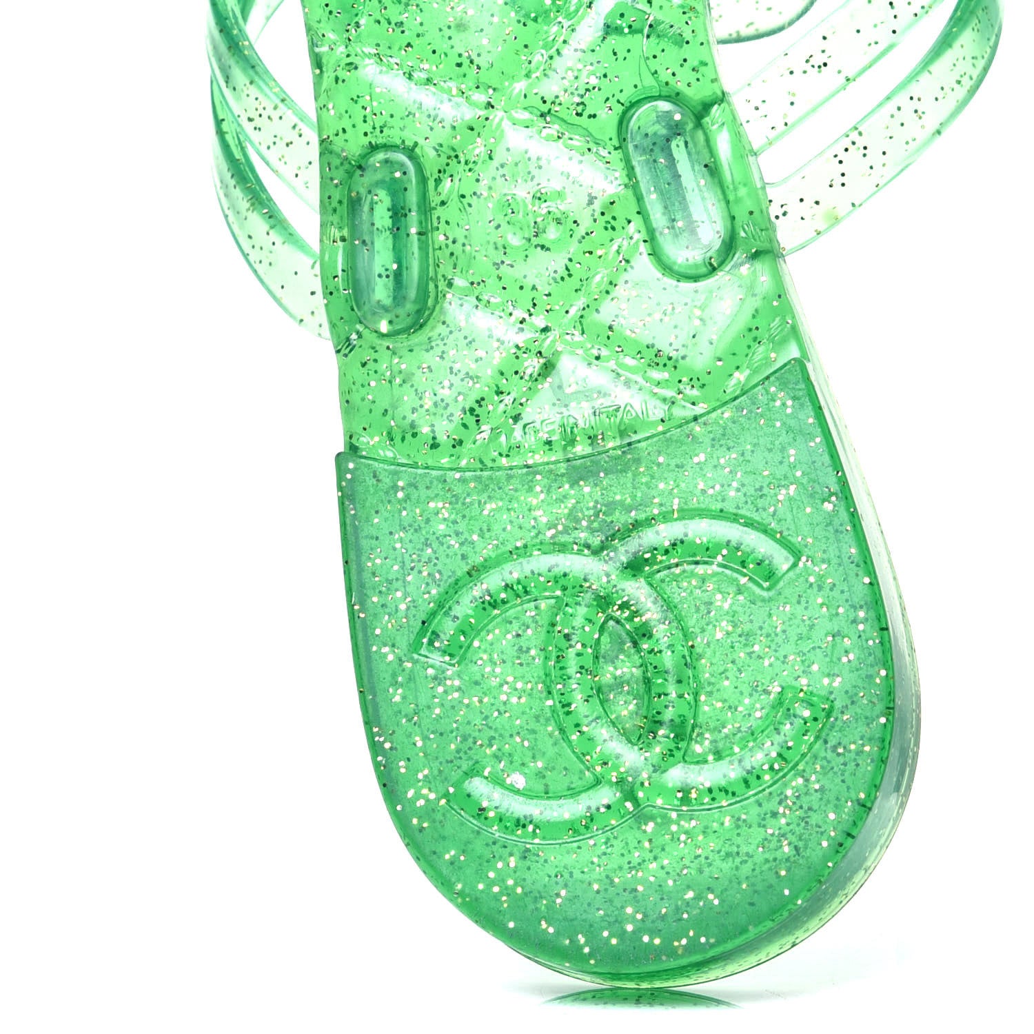 Chanel Jelly Camellia Glitter Thong Sandals 36 Green 8 of 9