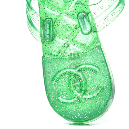 Chanel Jelly Camellia Glitter Thong Sandals 36 Green 8 of 9