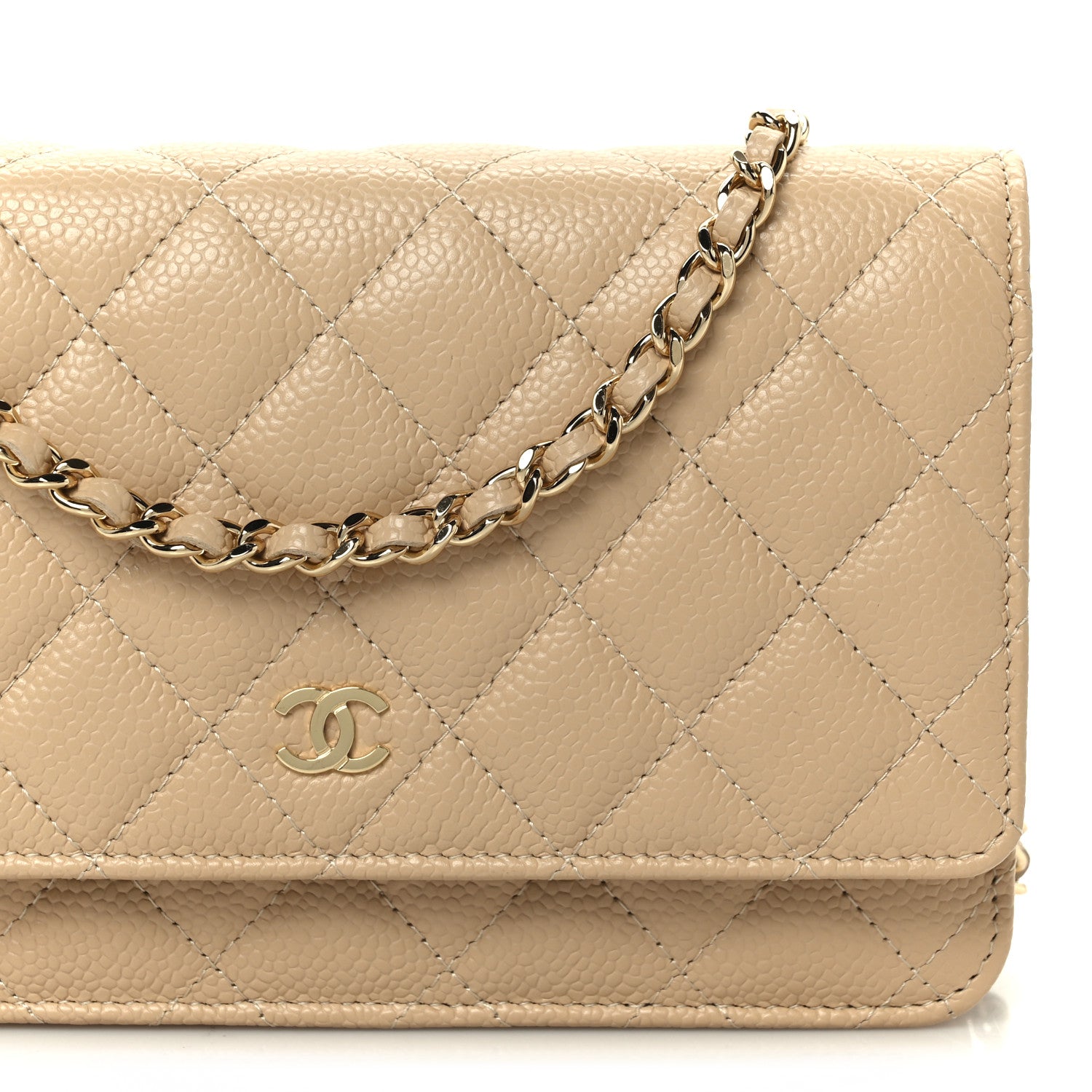 Chanel Caviar Quilted Wallet on Chain WOC Beige 9 of 12