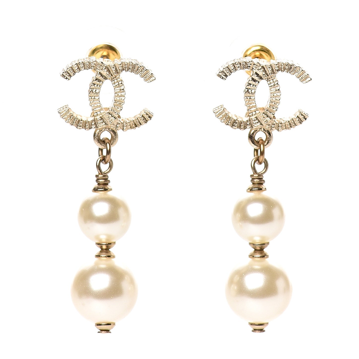 Pearl CC Drop Earrings Gold