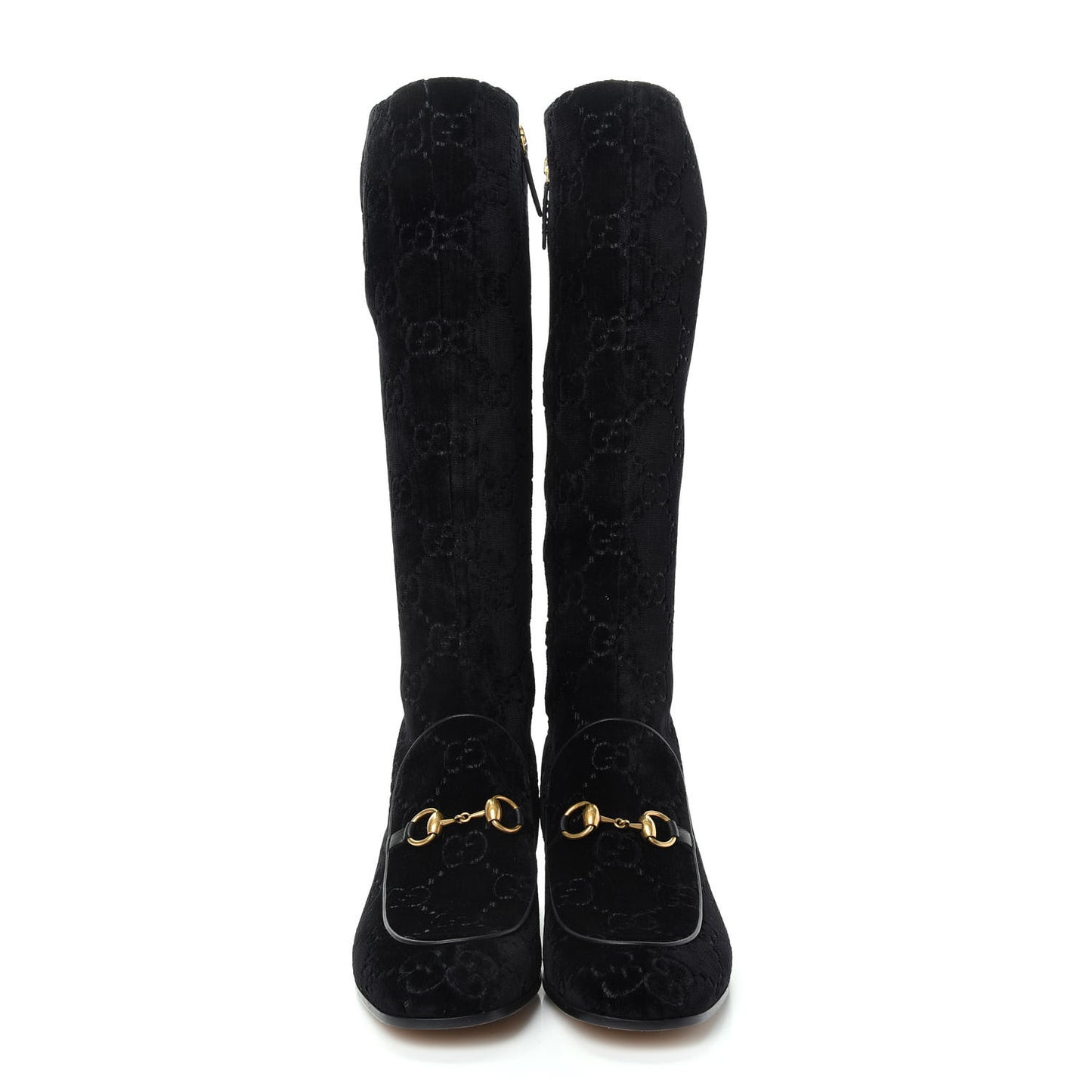 Velvet GG Monogram Crystal Horsebit Knee High Boots 40 Black