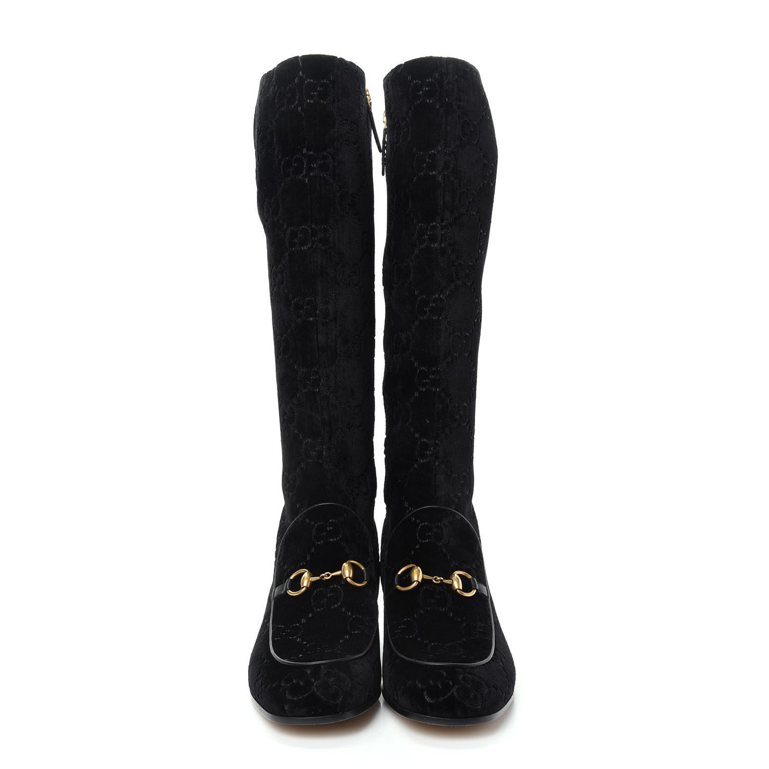 Gucci Velvet GG Monogram Crystal Horsebit Knee High Boots 40 Black 2 of 11