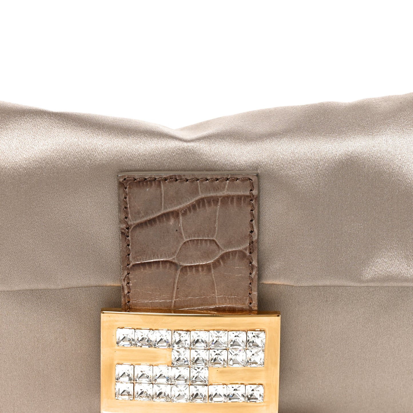 Satin Calfskin Crystal Crocodile Embossed Baguette Grey