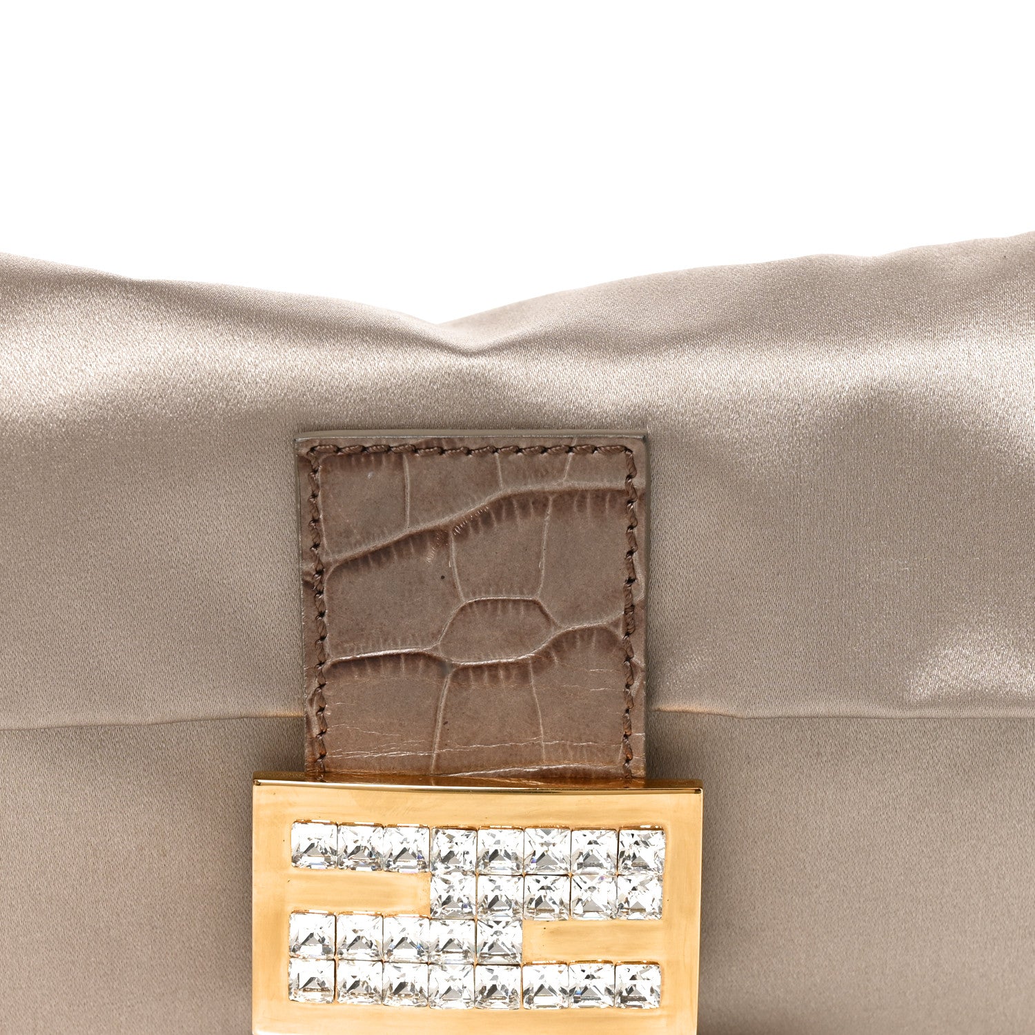 Fendi Satin Calfskin Crystal Crocodile Embossed Baguette Grey 8 of 10
