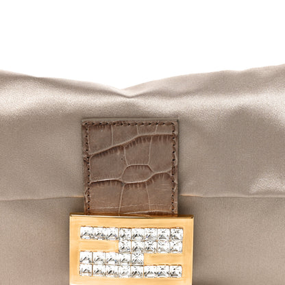 Fendi Satin Calfskin Crystal Crocodile Embossed Baguette Grey 8 of 10