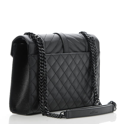 Saint Laurent Grain De Poudre Textured Mixed Matelasse Triquilt Medium Monogram Satchel Black 4 of 8